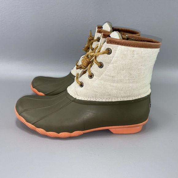 Sperry Top-Sider Boots‎ Womens 8M Green/Cream Waterproof Rubber Duck Zip Preppy - Picture 1 of 12